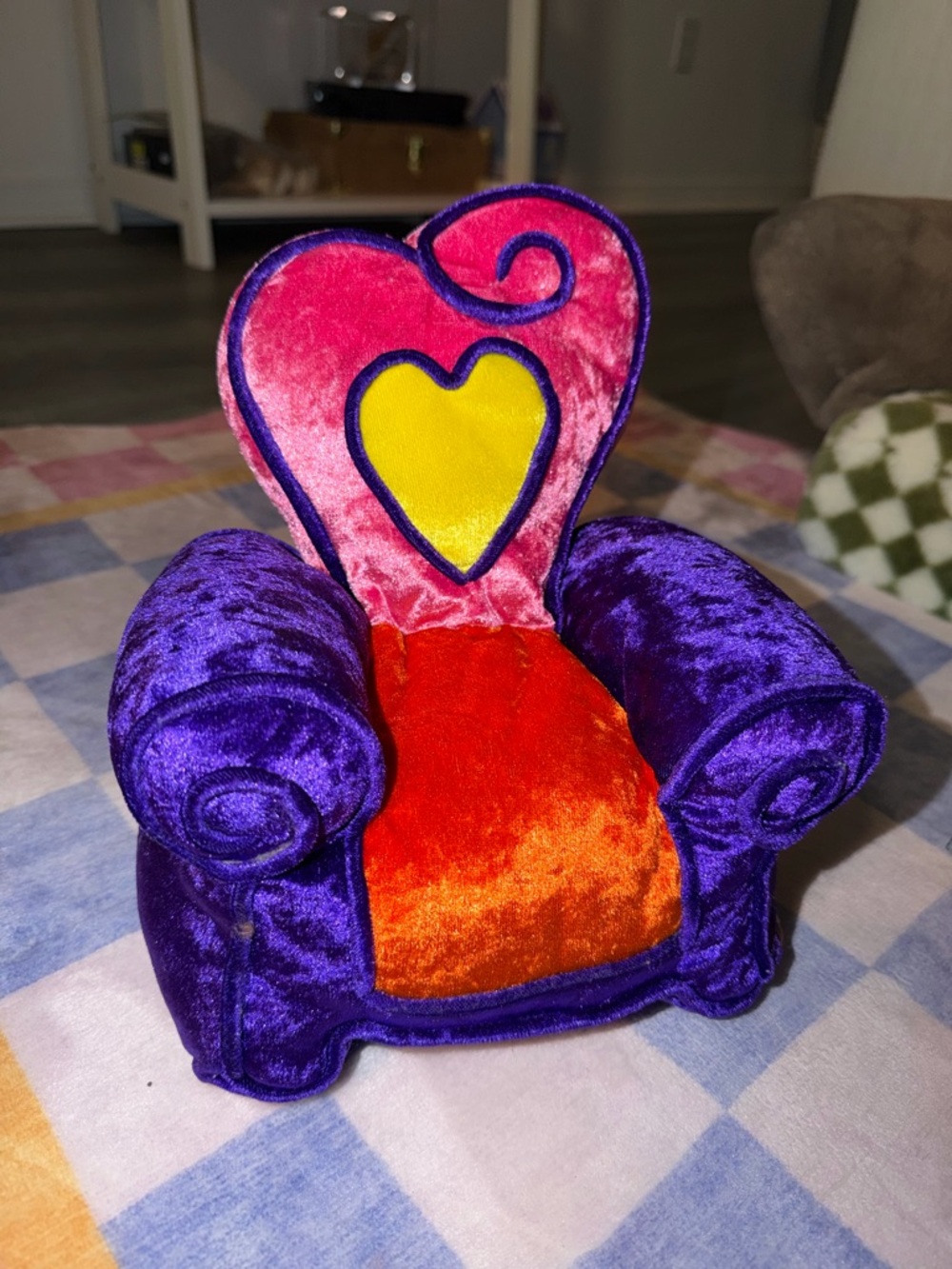 Funky girl Plush Velvet Mini Accent Chair - Purple, Pink, Orange, Yellow